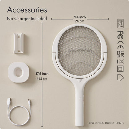 GeckoMan Rotating Head Electric Fly Swatter Racket Rechargeable Bug Zapper Racket Bug Zapper Indoor Fly Zapper Mosquito Zapper Flies Killer for Indoors