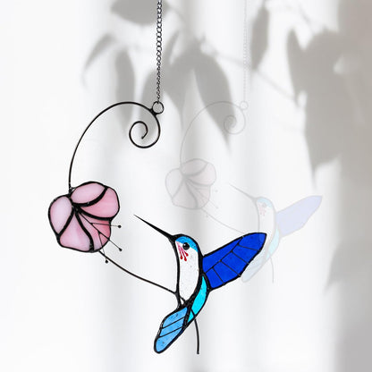 Handmade Hummingbird Stained Glass Suncatcher - Waterproof Outdoor Window & Garden Decor, Unique Gift with Suction Hooks for Home Holidays