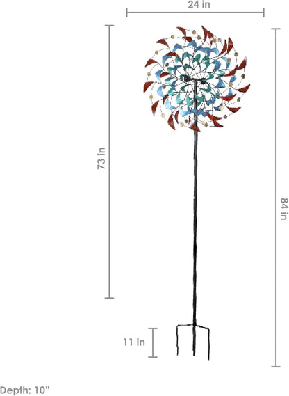 Sunnydaze Rainbow Breezes Metal Garden Wind Spinner - Removable Pole Sections for Adjustable Height - Dual-Motion Blades - 84" H