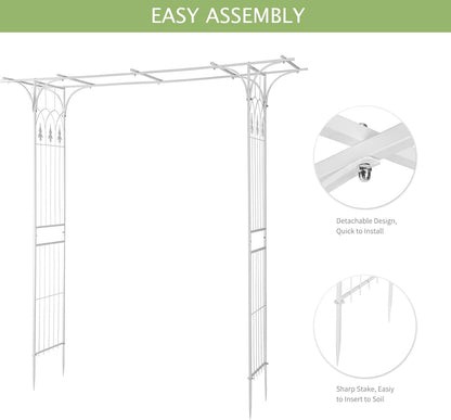 VINGLI Garden Arbor, Arch Archway for Wedding Ceremony Party, Steel Garden Trellis for Plant Climbing, Christmas Garden Decorations Pergola for Garden, Backyard, Lawn (White)