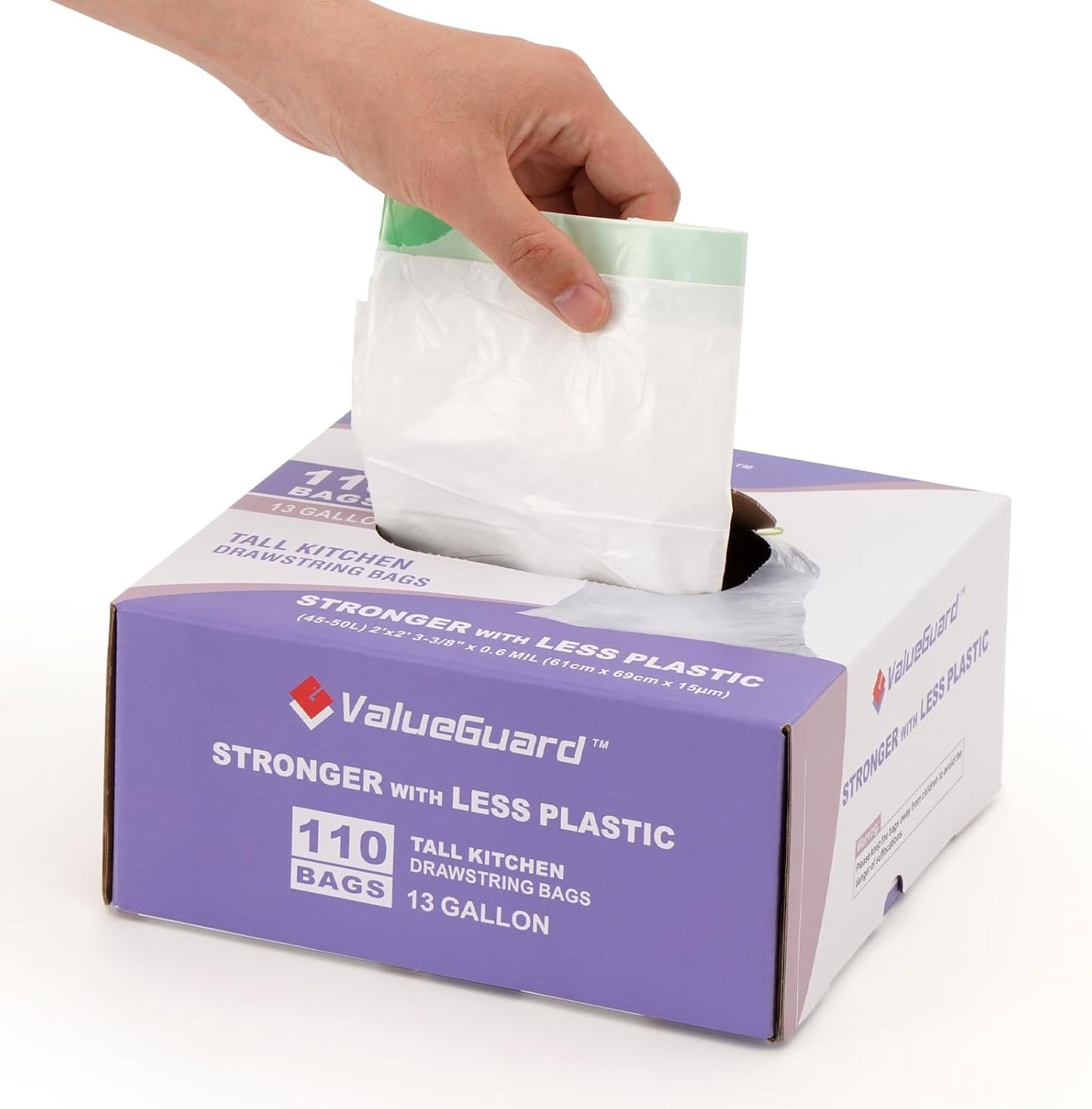 Trash Bags Garbage Bag 13 Gallon Drawstring Tall Waste Bag for Kitchen Office Party 0.6 Mil (110 Count)