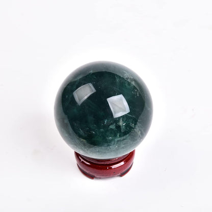 JIC Gem Small Natural Fluorite Crystal Ball Green Purple Quartz Healing Gemstone Sphere with Decorative Wooden Stand for Meditation,Home Decoration Christmas Day Gifts (60-70mm)