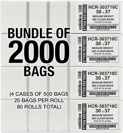 Aluf Plastics High Density Trash Bags, 30 Gallon, 2000 Count, 10 Micron (eq), 30" x 37", Clear, for Bathroom, Office, Industrial, Commercial, Janitorial, Municipal, Recycling