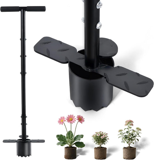 Bulb Planter Tool Long Handle, Grass Plugger Tool, Serrated Base Gardening Sod Plugger, Heavy Duty Bulb Planter Tool for Digging, Weeding, Soil Sampler, Transplanting, Sod Plugger