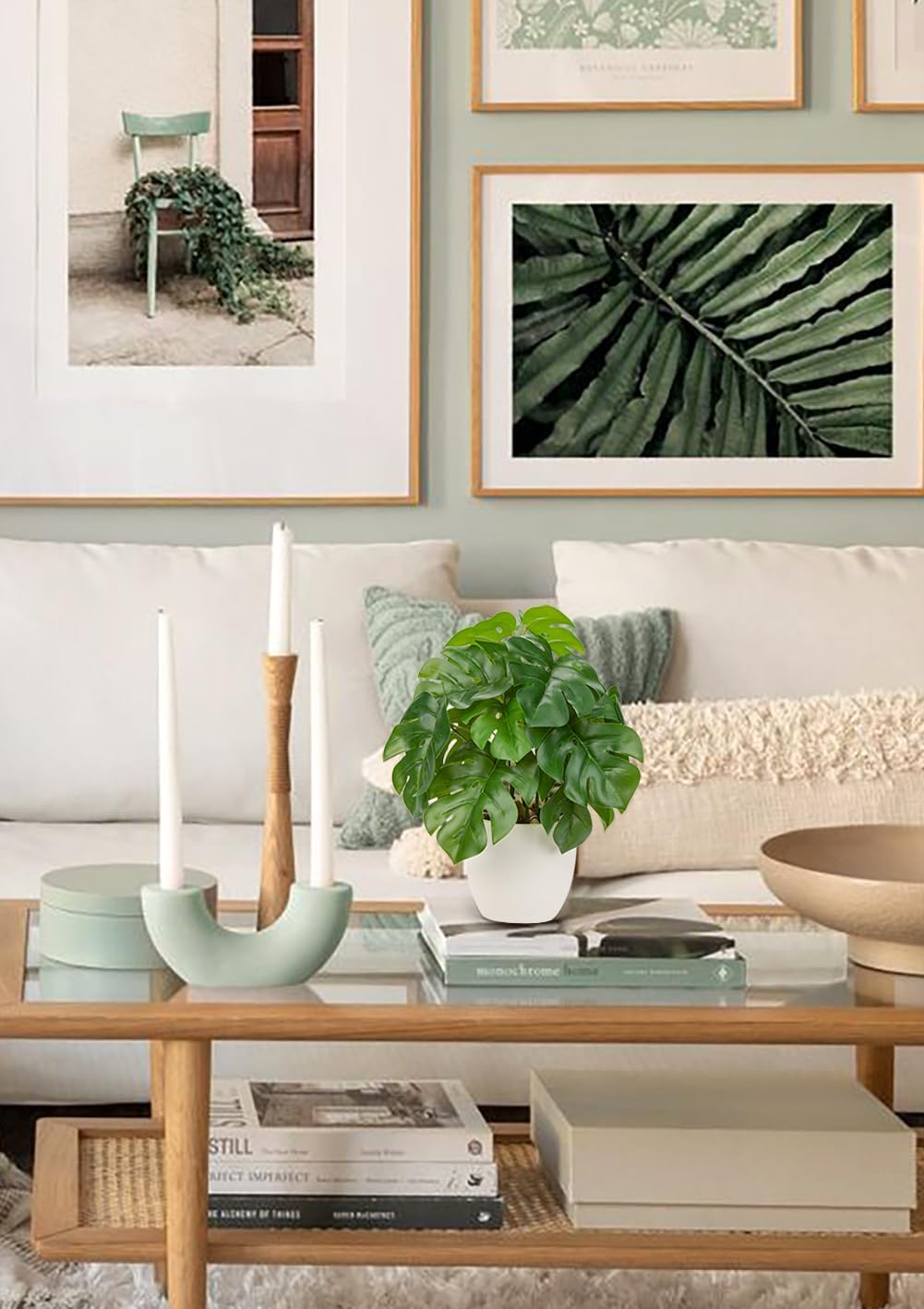 Fake Plants Small Artificial Plants Indoor Set of 2 Faux Plants with Pots Realistic Monstera Fake Potted Plants Artificial Decor for Home Bedroom Aesthetic Bathroom Shelf Living Room Office Table