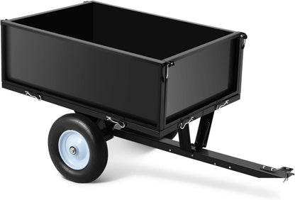 Garvee 500 LBS Load Capacity ATV Trailer Dump Cart, 11.4 Cubic Feet Heavy-Duty Steel Tow Behind Dump Cart with Removable Sides, Garden Utility Trailer for Lawn Tractor Mower, Black