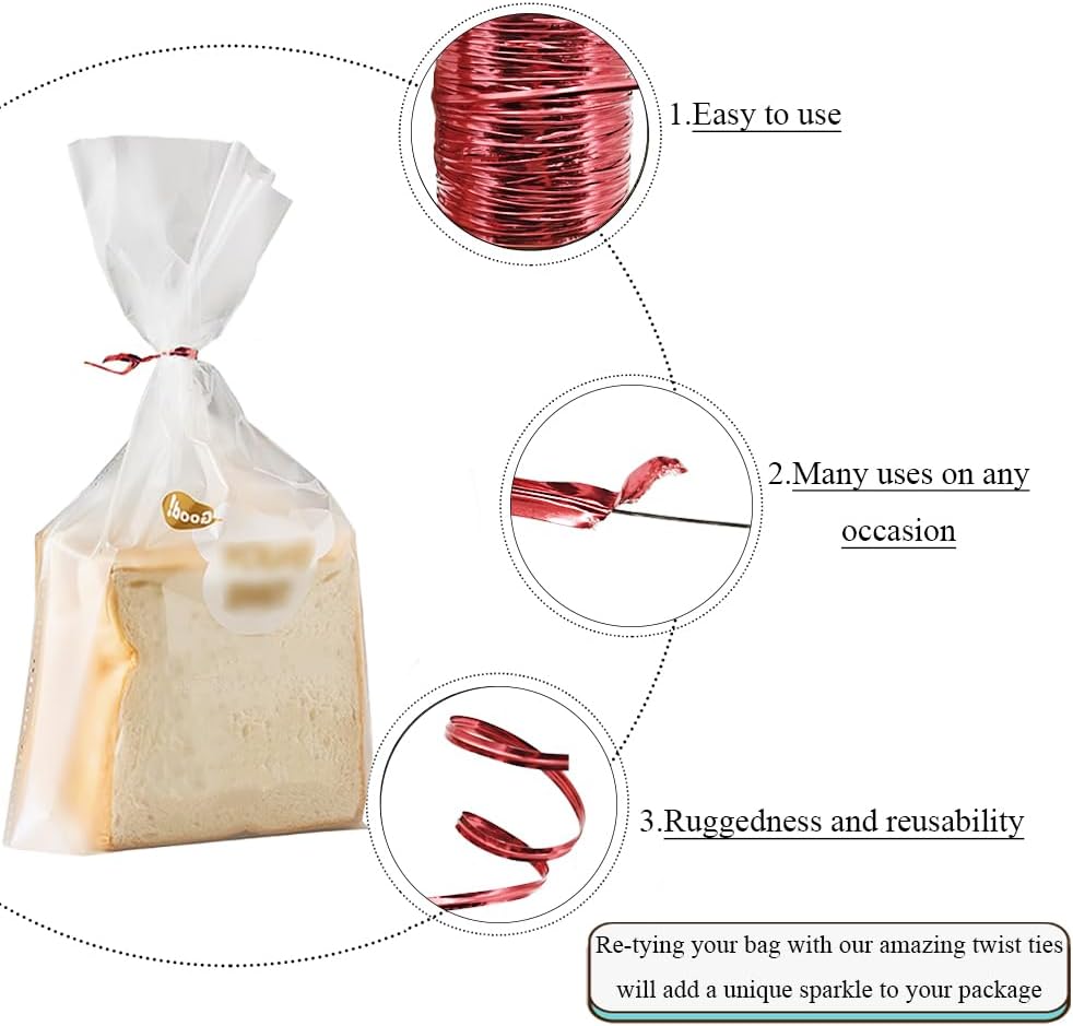 HAHIYO 350Yards/1050Feet/320M Red Metal Twist Ties for Bread Candy Coffee Plant Garden Cellophane Treat Bags Gift Wrapping Plastic Halloween Party Cake and Craft Projects