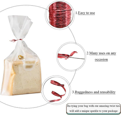 HAHIYO 350Yards/1050Feet/320M Red Metal Twist Ties for Bread Candy Coffee Plant Garden Cellophane Treat Bags Gift Wrapping Plastic Halloween Party Cake and Craft Projects