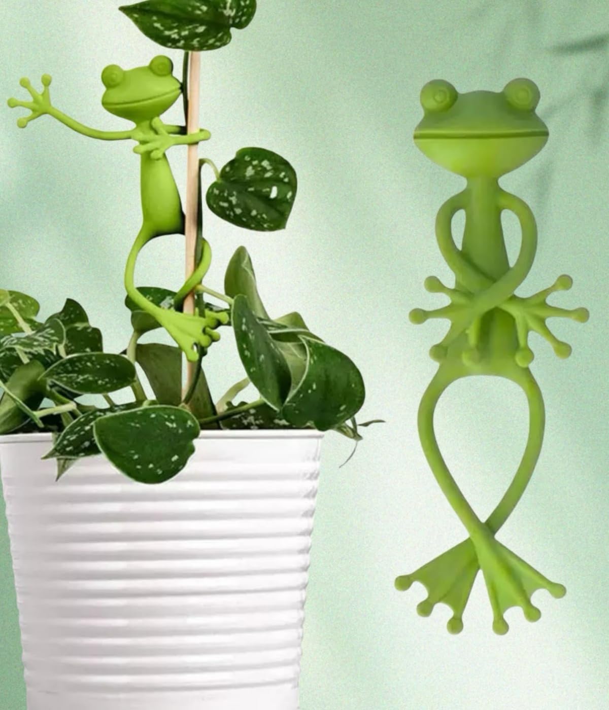 6 pcs frog Plant Stand , green animal shaped support frame ,small potted plant holder , garden decoration for indoor and outdoor use , pot fixing clamp for up right plant growth