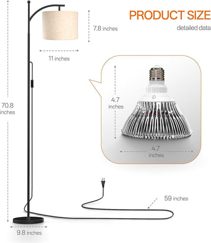 Bstrip 70.8″ Tall Grow Lights for Indoor Plants, 3000K Full Spectrum Plant Light with Stand, Auto On/Off Timer & Adjustable Angle, 25W Non-Dimmable Led Floor Lamp for Plant Growth