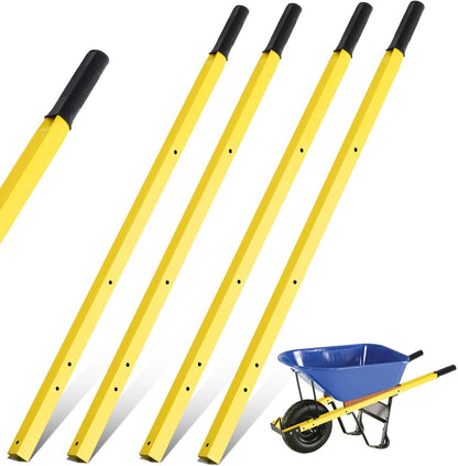 Gisafai 2 Pair Wheelbarrow Replacement Handles Kit 60 Inches Metal Wheelbarrow Handles Heavy Duty Yellow, Easy Install