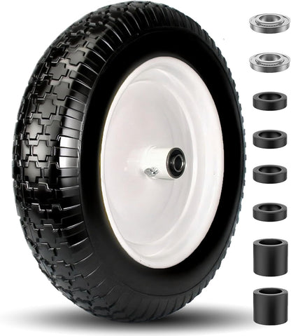 4.80/4.00-8 Tire, 14.5" Tire and Wheel Flat Free, 5/8" Bore Bearing with 3/4" Extra Bearings, 3" Centered Hub - Universal for 4.80-8 4.00-8 4.00-6 3.50/3.00-8 Wheelbarrow Tires