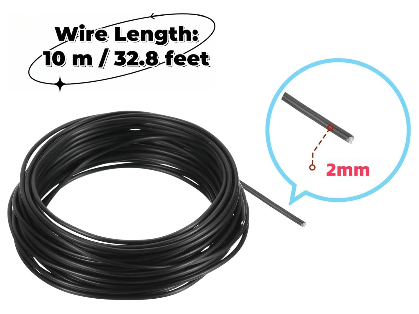 Bonsai Training Wire Black Floral Wire 10m/32.8feet Bonsai Training Wire Stems Anodized Aluminum Tree Wire for Plants Gardening Branch Fixing Horticulture Landscape,2mm