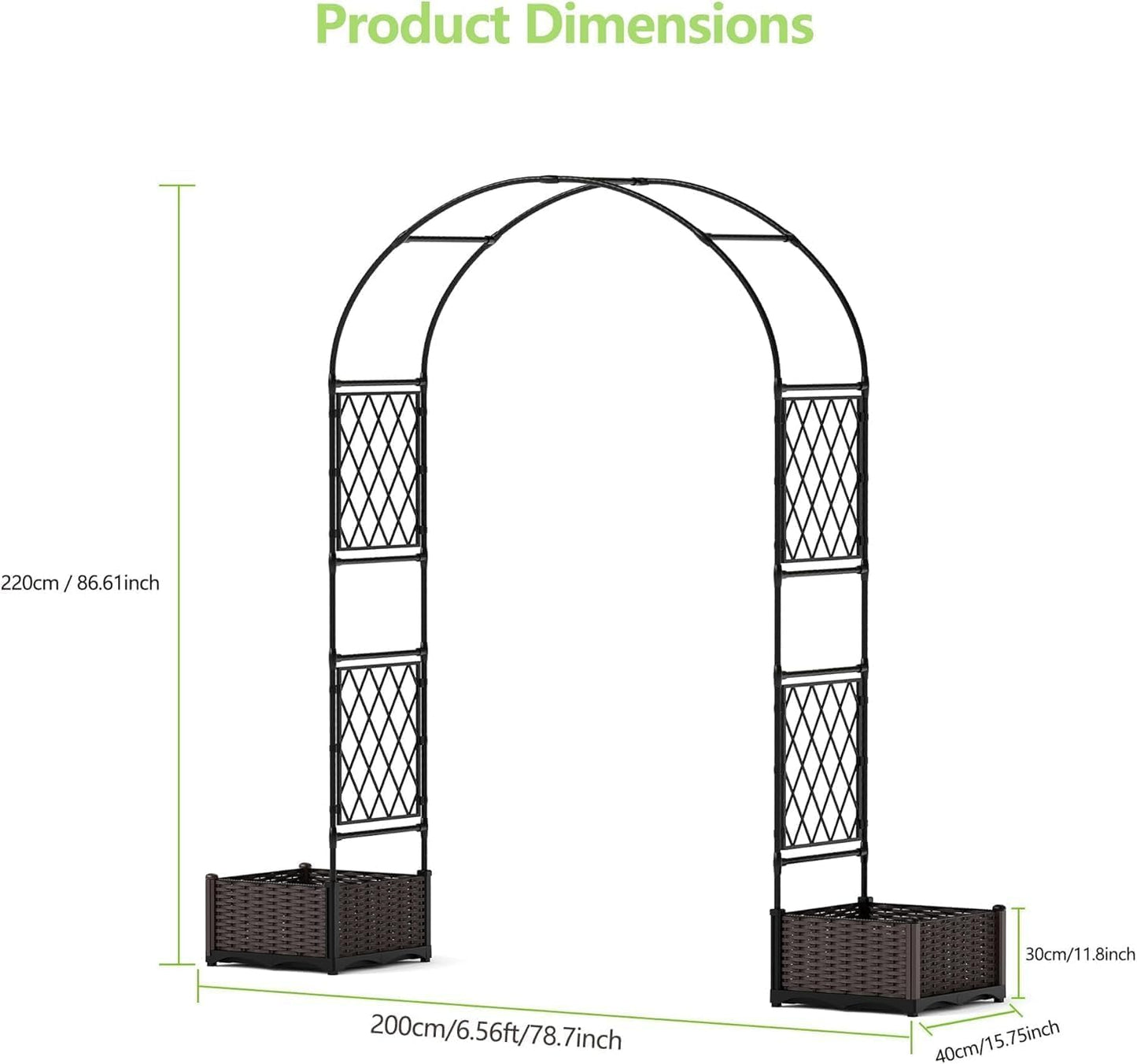 78.7" Garden Arbor with 2 Planter Boxes, PE Coated Metal Garden Arch Trellis for Climbing Plants, Decorative Archway Wedding Arch Frame, Weather-Resistant Arbor Trellis for Lawn Backyard Yard