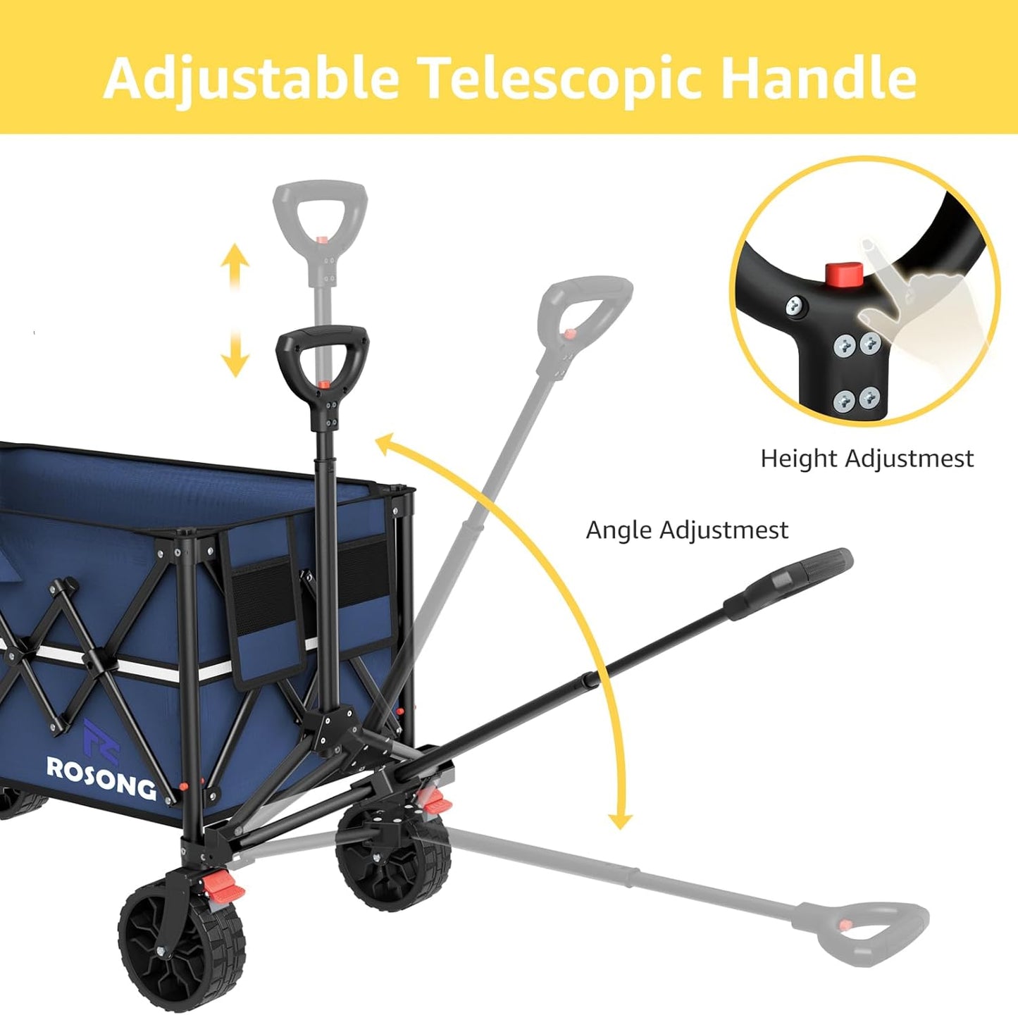 Collapsible Wagon Cart with Wheels Foldable - Folding Utility Heavy Duty Wagons Carts for Grocery Sports Garden Shopping Camping Wheelbarrows (Navy Blue, 150L)