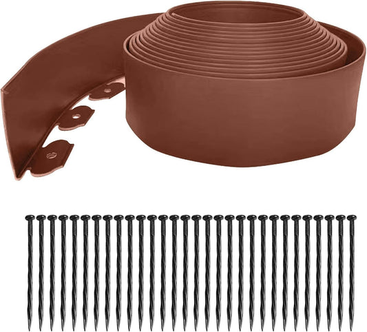Garden Edging,66ft Garden Border Edging Landscape Edging Border【4 INCH Hight】 Lawn Edging Border Include 60 Stakes, Paver Edging for Yard, Lawn, Gardens (Brown)