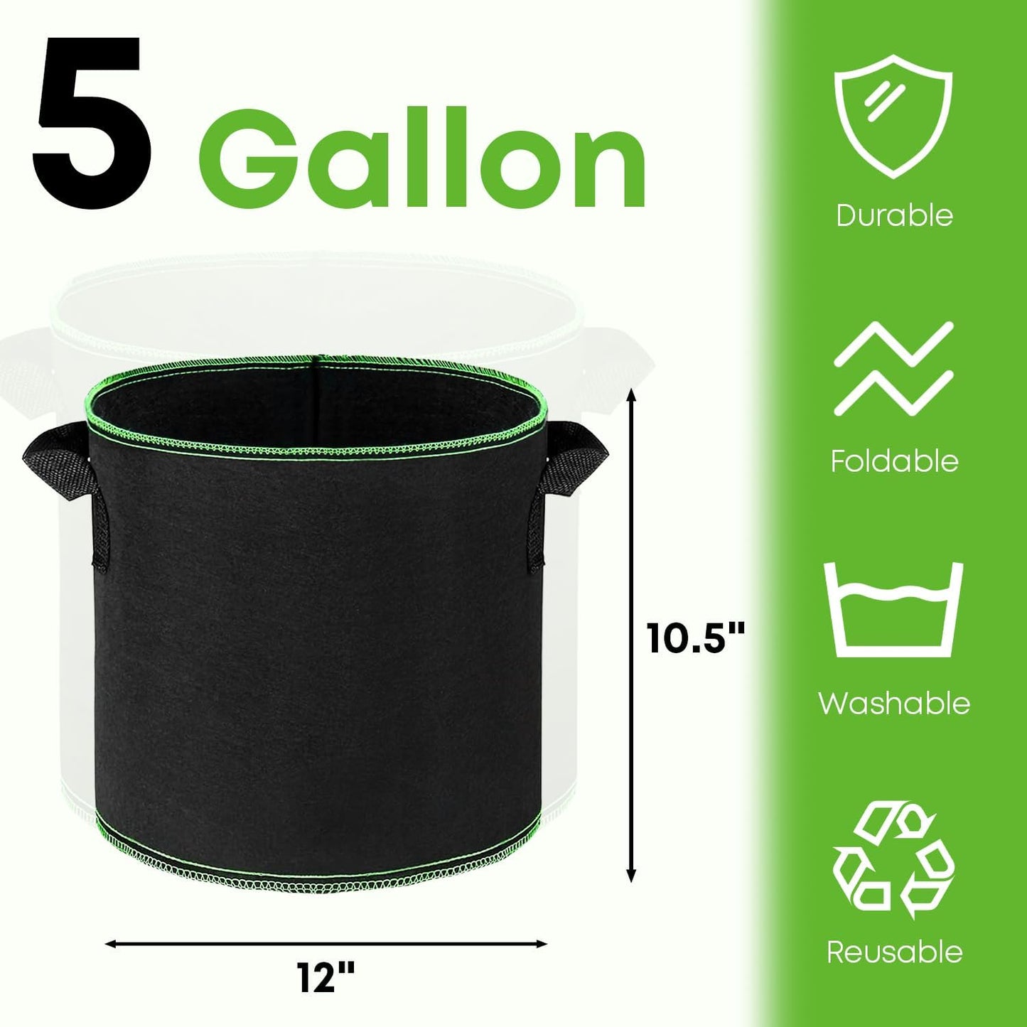 5-Pack 5 Gallon Grow Bags Heavy Duty Container Thickened Nonwoven Fabric Plant Pots with Handles
