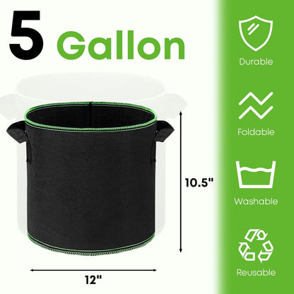 5-Pack 5 Gallon Grow Bags Heavy Duty Container Thickened Nonwoven Fabric Plant Pots with Handles