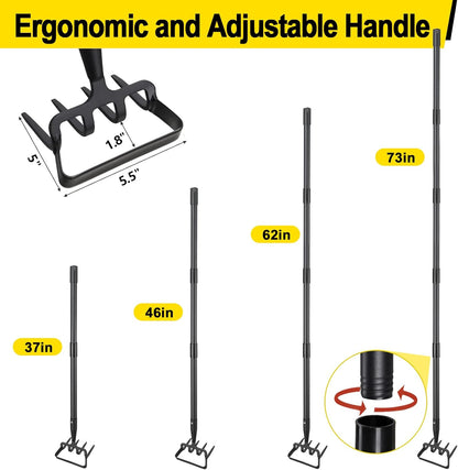 Garden Hoe, Cultivator Stirrup Hoe Garden Tool for Weeding, 73 Inch Heavy Duty Hula Hoe with Adjustable Long Handle, Scuffle Loop Hoe with Rake 2-in-1 Gardening Tool for Loosening Pulling Weed