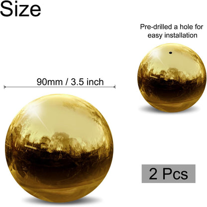 uxcell 2 Pcs Gazing Globe Decor Ball 3.5 Inch 90mm Reflective Garden Sphere Hollow Ball, Seamless Stainless Steel Gazing Ball, Smooth Mirror Globe for Garden Home Decor, Gold Tone