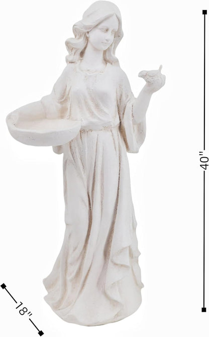 Garden Nymph Girl Maid Statue 40'' Super High Woman Garden Statue with Holding Birdbath Bird Bath Bowl Outdoor Patio Yard Lawn Decor
