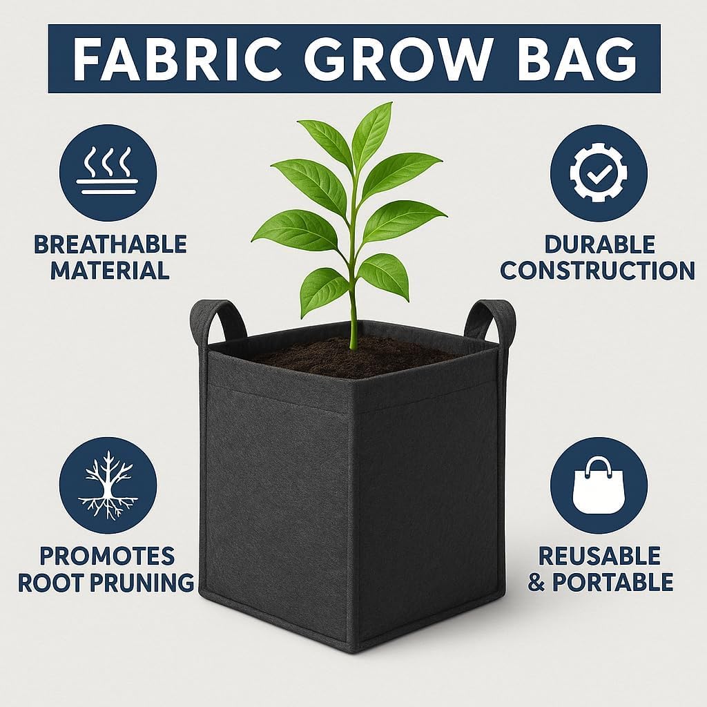 Square Geo Fabric Grow Bag 400 GSM Durable Breathable UV Resistant Reusable Plant Container for Herbs, Vegetables Flowers Space Saving Gardening Pack of 2 (Green, 15 inch) (Black)
