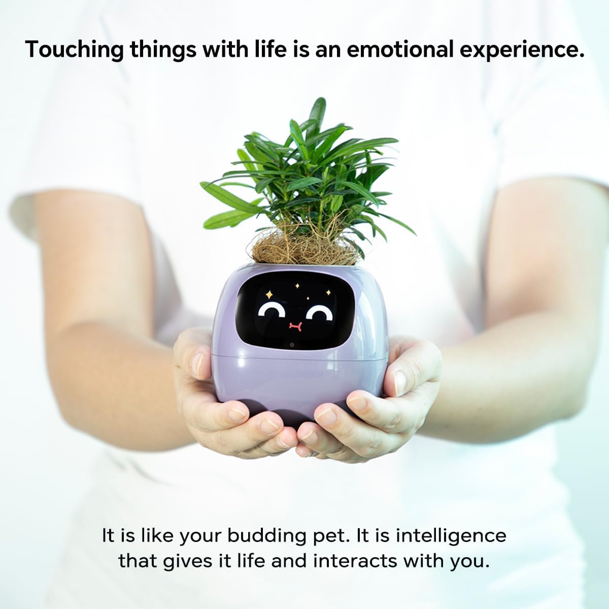 Smart Pet Planter, Smart Plant Pot, With Artificial Intelligence, Time Weather Display, And Multiple Expressions Animation,Lovely Plant Companion, For Desktop Decoration, Gifts,Plant-Free (Yellow)