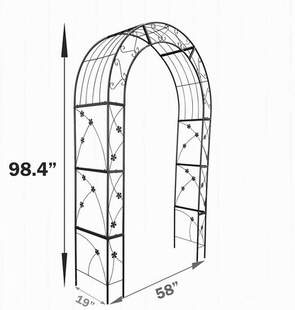 Metal Garden Arch, Garden Arch Trellis for Climbing Plants Outdoor, Garden Arbor for Weddings Party Events Decoration, 58" L X 19" W X 98.4" H, Black