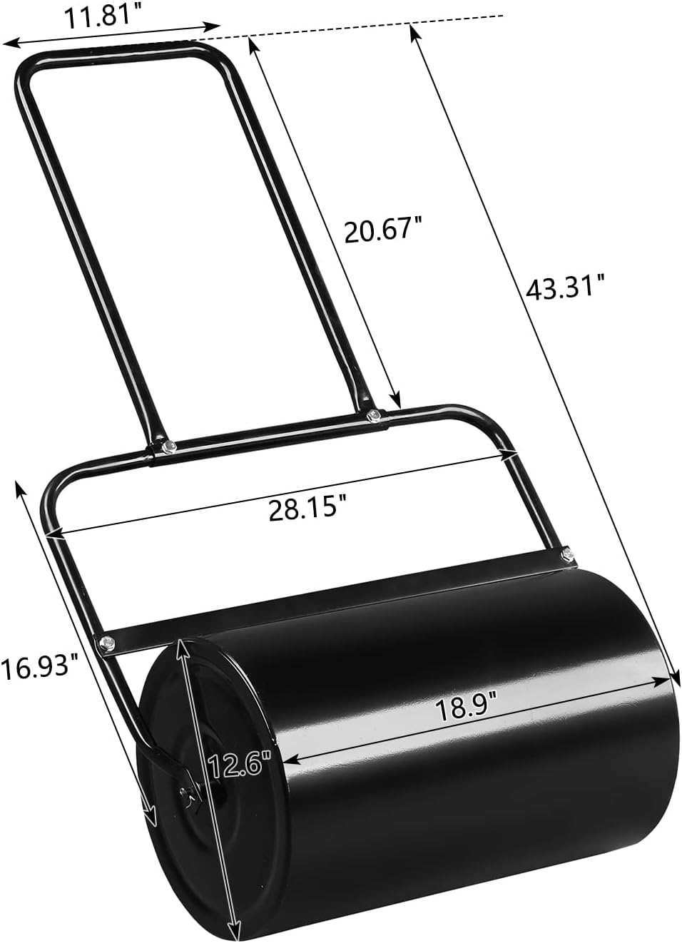 Outvita Lawn Roller, 10 Gallons Water and Sand Filled Garden Drum Roller with U Shaped Handle Tow beind Sod Roller for Planting, Seeding(Black)