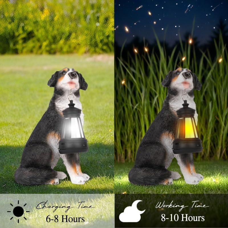 Bourne Dog Garden Statues with Solar Lantern, Outdoor Figurine Resin Sculpture Hanging Solar Power Lights for Decoration Yard Patio Balcony Lawn Ornament Art Decor, Unique Gift for Grandma Wowen Mom