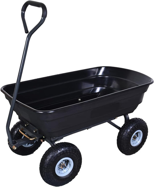 AAIN Heavy Duty Garden Cart with 10" Pneumatic Plastic Tires, 600LB Capacity, 180° Rotating Handle