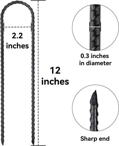 12-Inch Trampoline High Wind Stakes Heavy Duty Ground Anchors U Rebar Stakes for Trampoline, Dog Fence (24 Pack)
