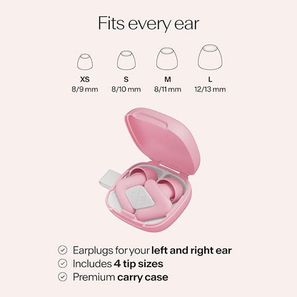 Alpine Silence Earplugs for Sleep, Focus & Travel - V-Shape Snug Fit & Soft Oval Tips – 4 Sizes