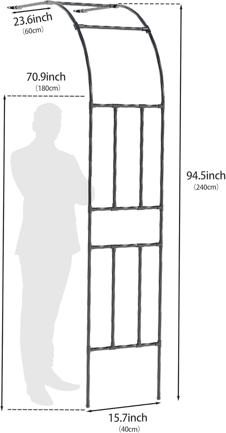 Half Garden Arch Trellis, Trellis Arch for Climbing Plants Outdoor, 7.9FT MetalGarden Arbor, Garden Trellises for Patio Lawn Backyard, Large Garden Archway Decoration Black 23.6" x 94.5in
