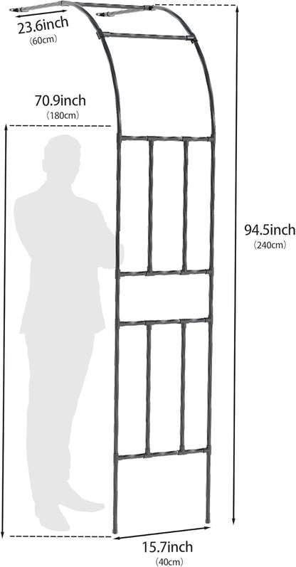 Half Garden Arch Trellis, Trellis Arch for Climbing Plants Outdoor, 7.9FT MetalGarden Arbor, Garden Trellises for Patio Lawn Backyard, Large Garden Archway Decoration Black 23.6" x 94.5in