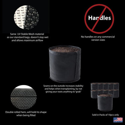 Commercial Grow Bag Pack of 10, Air Pruning Mesh Fabric Plant Containers (3 Gallon, Black)