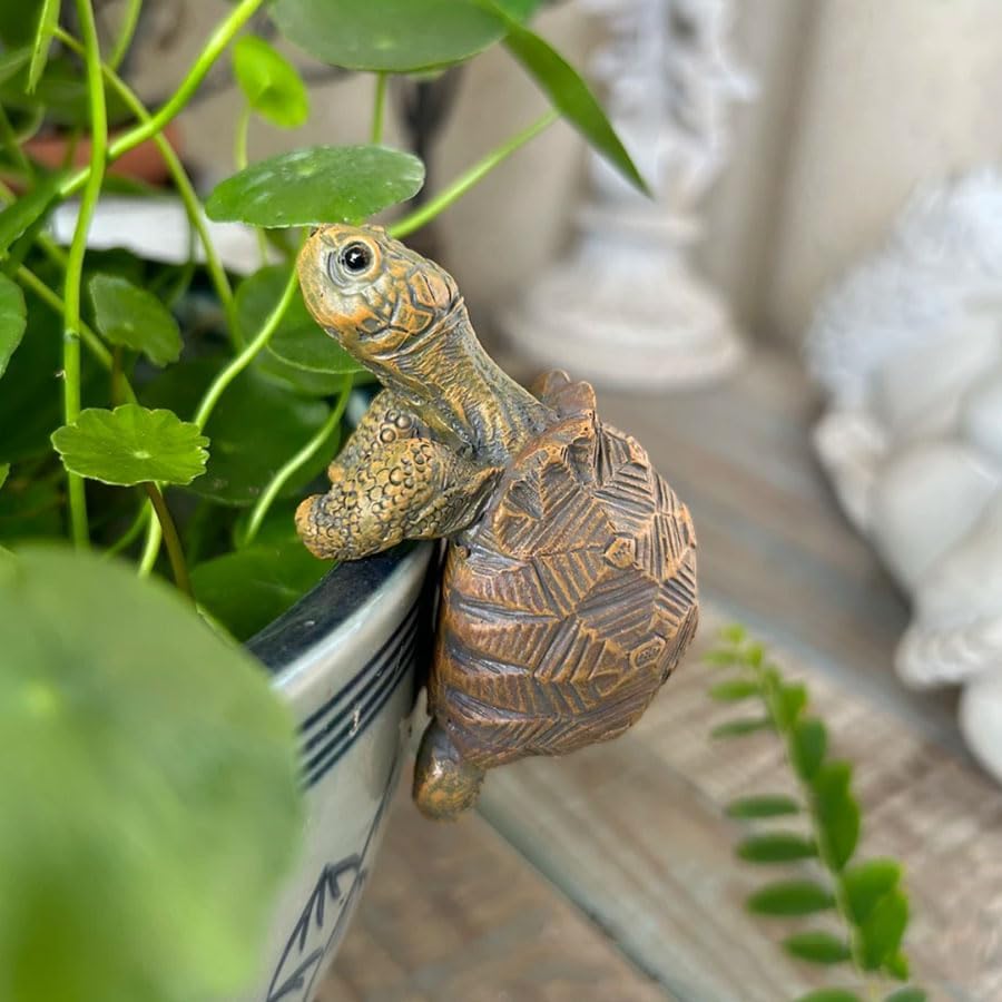 Banax Turtle Flower Pot Hanger, Resin Turtle Figurine, Cute Animal Hanging Resin Turtles Decor, Flower Pot Gift, Can Be Used As Garden Decoration Plant Decoration（Light Brown）
