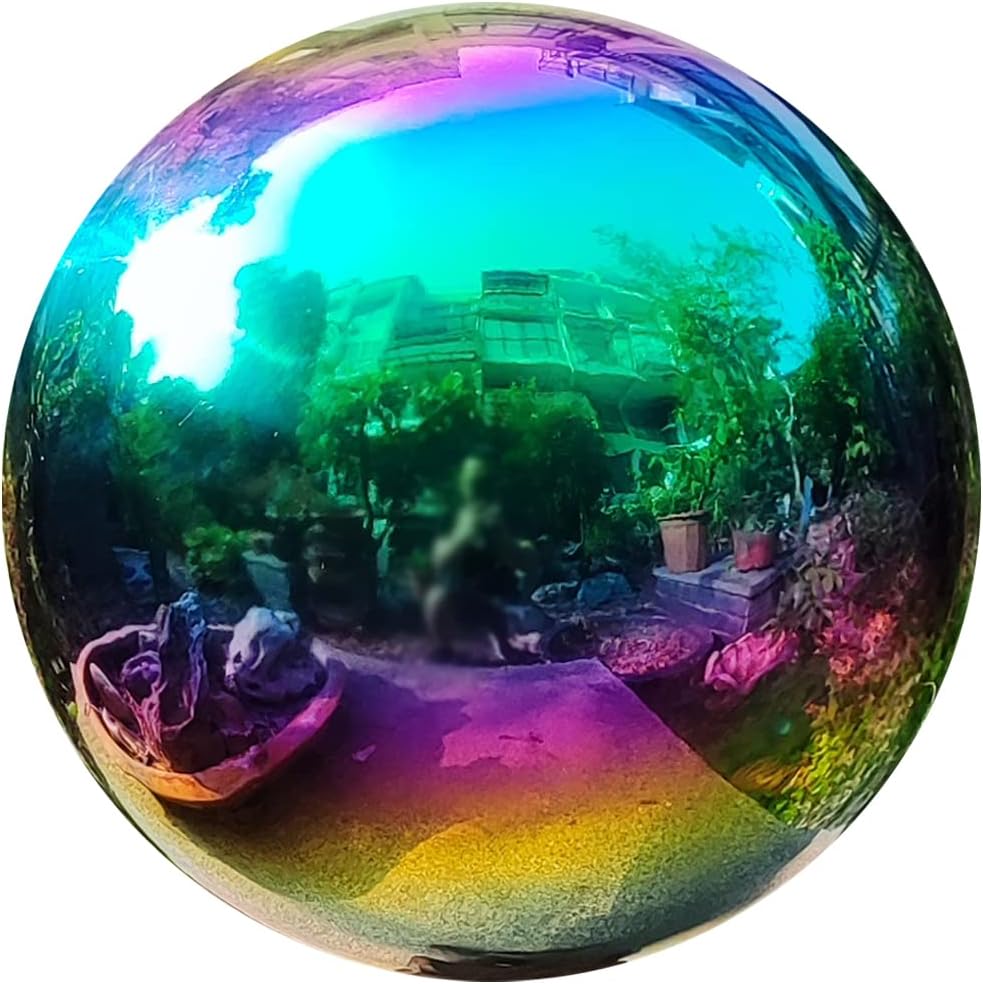 30cm/12 inch Garden Sphere Mirror Gazing Ball,Rainbow Stainless Steel Polished Reflective Smooth Hollow Globe Ball,Durable Colorful and Shiny Decorations Addition to Garden Patio Yard Home