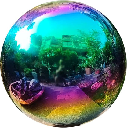 15cm/6 inch Garden Sphere Mirror Gazing Ball,Rainbow Stainless Steel Polished Reflective Smooth Hollow Globe Ball,Durable Colorful and Shiny Decorations Addition to Garden Patio Yard Home