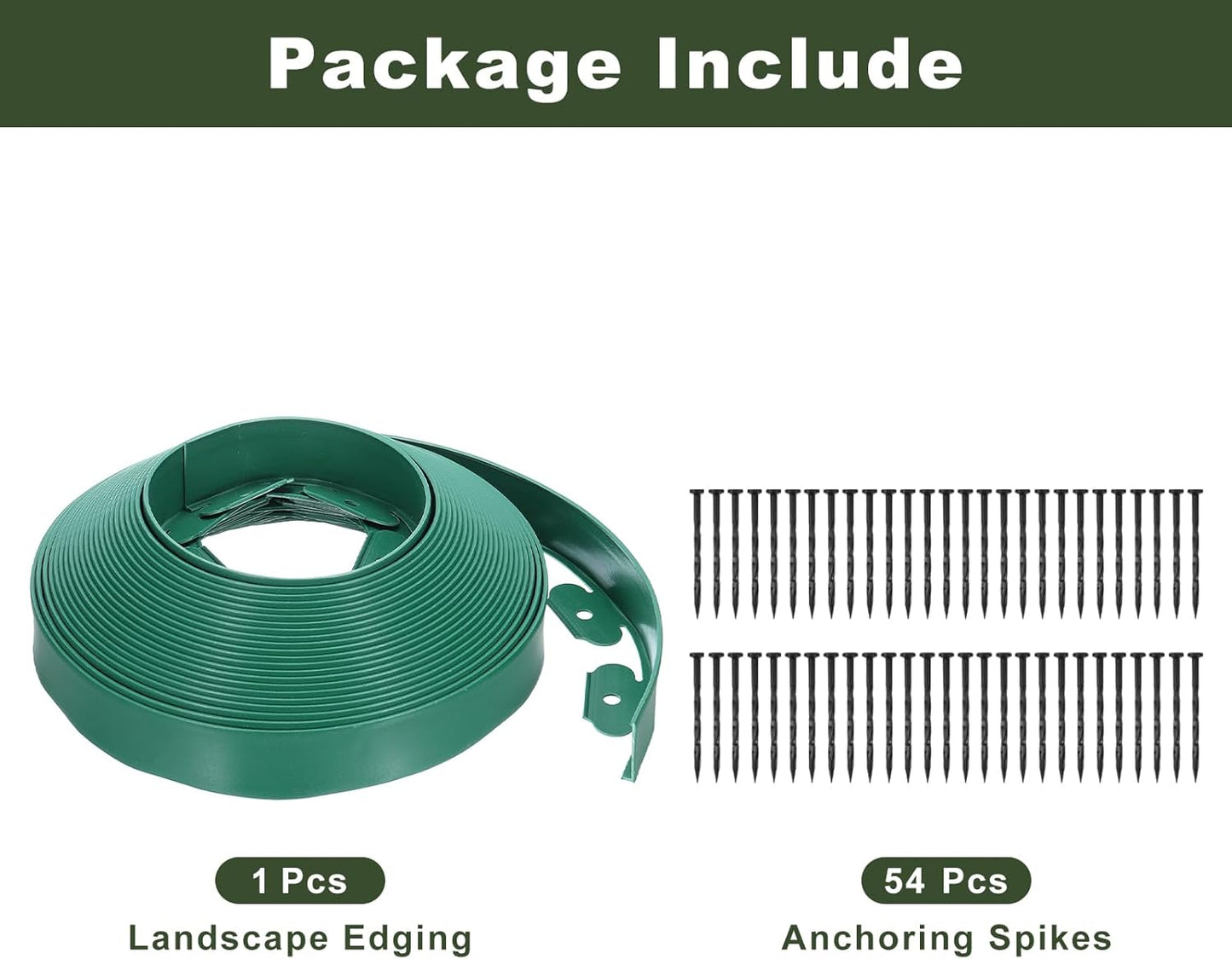 uxcell Landscape Edging, 1Pcs 60FT x 2" - No Dig Garden Edging Kit with 54 Stakes, Landscape Edging Border for Garden Lawn Flower Bed Yard Grass (Green)
