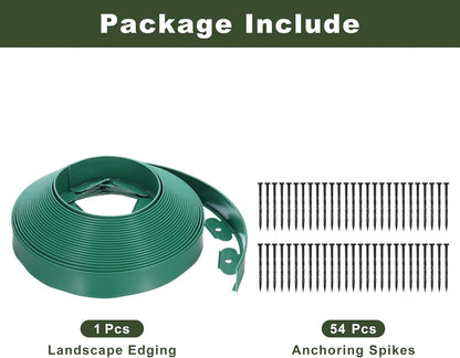 uxcell Landscape Edging, 1Pcs 60FT x 2" - No Dig Garden Edging Kit with 54 Stakes, Landscape Edging Border for Garden Lawn Flower Bed Yard Grass (Green)