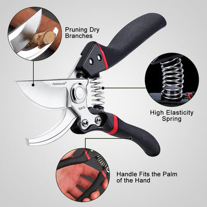 Garden Shears, Handheld Pruning Shears for Heavy Duty, Ergonomic Gardening Tools for Pruning Branches, Plants, Shrubs and Vines, Professional Sharp Garden Scissors (Classic Garden Shears)