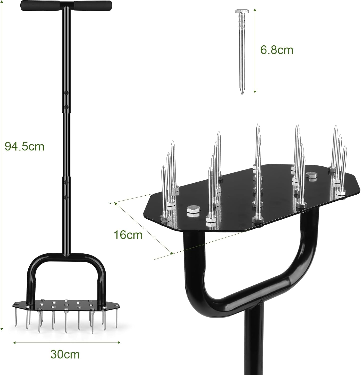 Lawn Aerator Spike Aeration Tool, Manual Grass Aerator Tool with 18 Iron Spikes, 37 Inch Manual Air Aerator Tool, Heavy Duty Lawn Aerating Tool for Grass, Yard