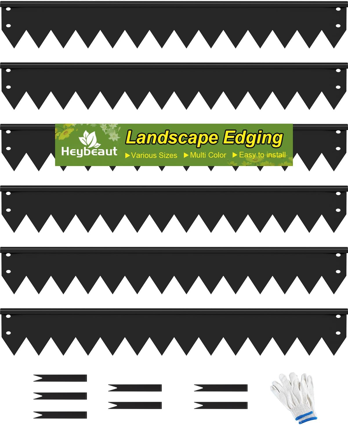 Landscape Edging Border, 40" L x 8" H 6Pack 20FT Total Black Galvanized Steel Garden Edging with Spikes, Sturdy Elegant Metal Lawn Broder for Flower Beds, Pathways, Paver Edges and Yard
