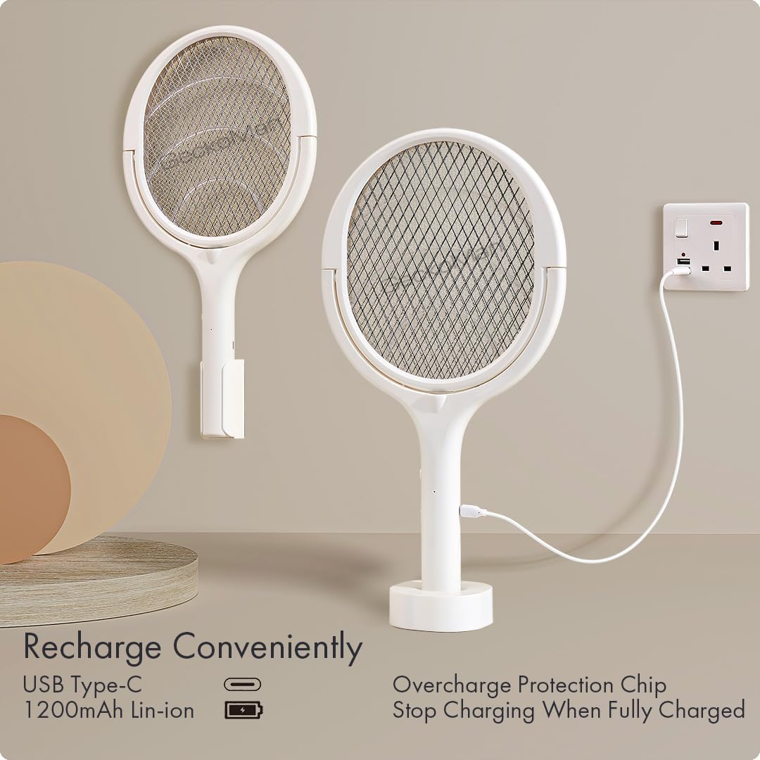 GeckoMan Rotating Head Electric Fly Swatter Racket Rechargeable Bug Zapper Racket Bug Zapper Indoor Fly Zapper Mosquito Zapper Flies Killer for Indoors