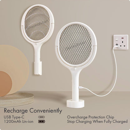 GeckoMan Rotating Head Electric Fly Swatter Racket Rechargeable Bug Zapper Racket Bug Zapper Indoor Fly Zapper Mosquito Zapper Flies Killer for Indoors