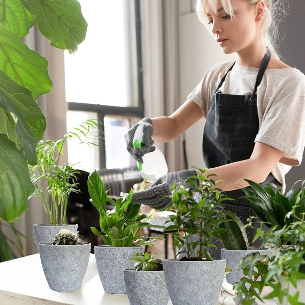 Plant Pots Indoor 7.5/6.5/6/5/4/3.5 Inch Set of 6 Plastic Planters for Indoor Plants with Drainage