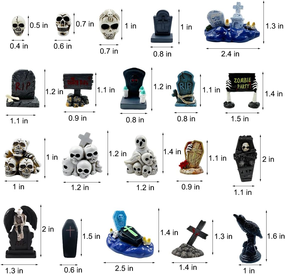 Suartus Halloween Miniature Figurines - 20 Resin Ghost Tombstones Skull Heads Scene Ornaments Halloween Garden Accessories Mini Figurine Decorations for Outdoor Home Village Crafts