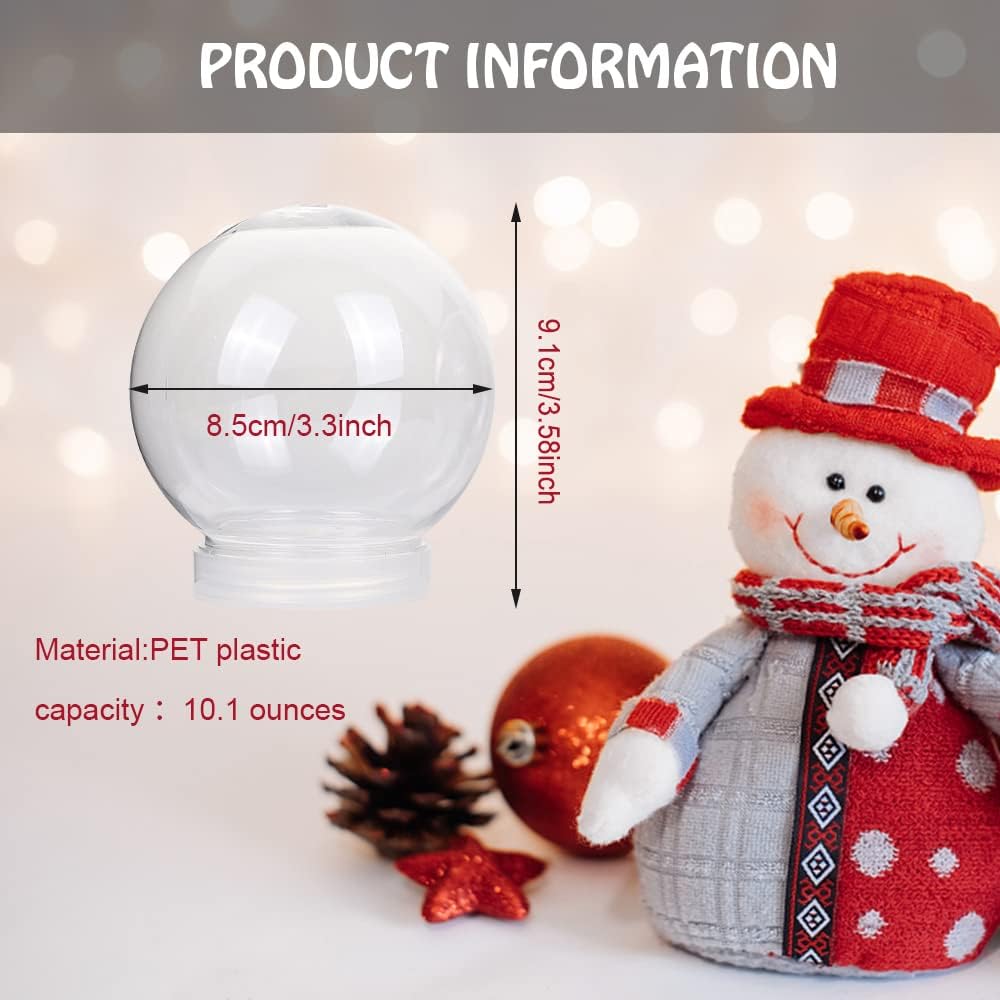22 Pieces 3.6 Inch/91mm Plastic Snow Globe Clear Water Globe Fillable Snow Globe Ornaments with Screw Off Cap and Inner Plug for DIY Crafts Christmas Home Decoration
