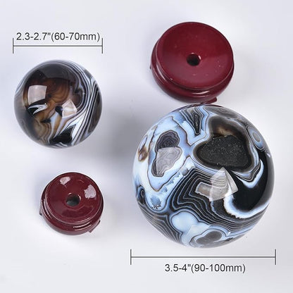 JIC Gem Black Onyx Agate Large Crystal Ball 3.5-4 inch(90-100mm) Round Healing Crystals Decorative Sphere with Wooden Stand Meditation Witchcraft Home Decor